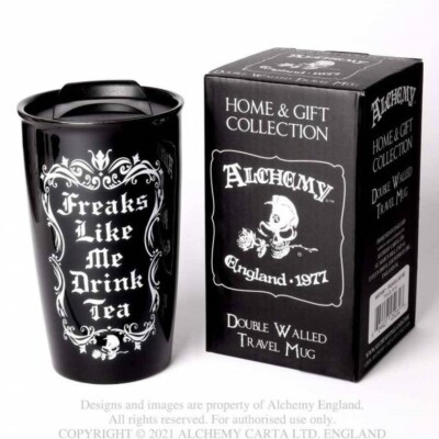ALCHEMY GOTHIC FREAKS LIKE ME SCHWARZ GOTHIC TRAVEL MUG FLASCHE doppelwandig