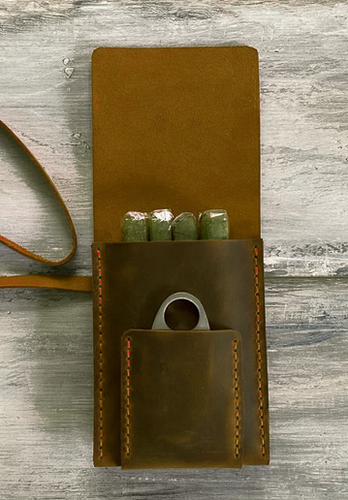 Almacenamiento de viaje para bolsa de cigarros bolsa soporte bolsillo cuero vaca fumadora marrón A215 - Imagen 5 de 6