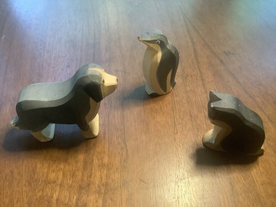 Set Of 3 Ostheimer. Wood Figure, German Folk Art, Waldorf Dog Cat Penguin