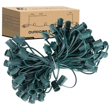 100FT C9 Light String Christmas Stringer, E17 Light Sockets 12" Spacing, C9 S...