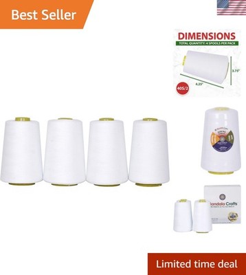 4 Pack of Serger Threads Cones Spools - 40S/2 24000 Yards Polyester White Thr...