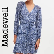 Madewell Blue Floral Tie Waist Mini Dress Size 6