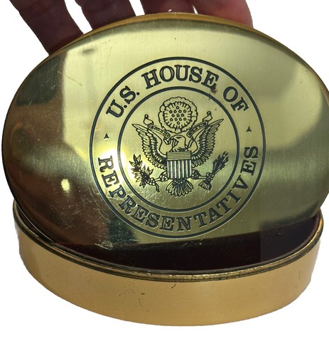 VTG Brass Heavy Round US House of Representatives Trinket Jewelry Box NICE! BTS