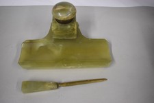 Vintage Art Deco 1950s  Green Onyx Stone Desk...