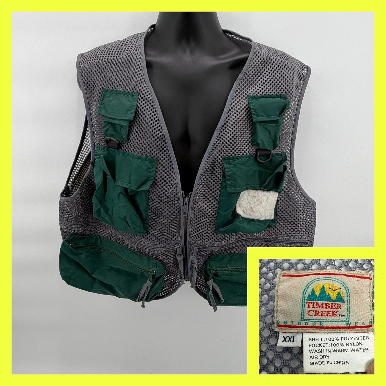 Timber Creek Outdoor Wear Fishing Vest XXL Gray Mesh Green Multi-Pocket Utility
Opens in a new windo
