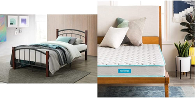 #ad Metal Twin Complete Bed and Linenspa 6 Inch Innerspring Twin Mattress Bundle $281.99