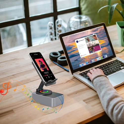 Support téléphone portable 3 en 1, banque d'alimentation audio, haut-parleur d'appel Bluetooth - Photo 8 sur 17