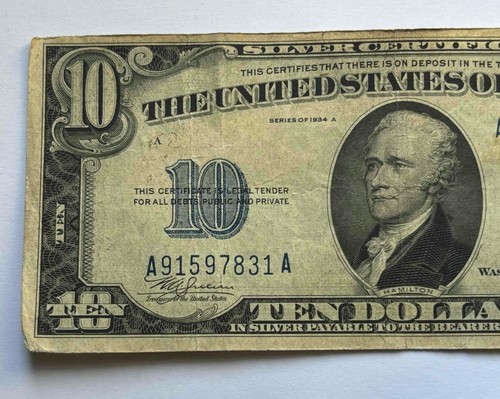 1934 A series $10 Ten Dollar North Africa Silver Certificate Currency Note Bill - Picture 3 of 5