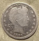 1899 Barber Quarter Dollar 90% Silver 25c US Coin