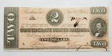 1864 $2 The Confederate States of America, Richmond, VA  No. 112995