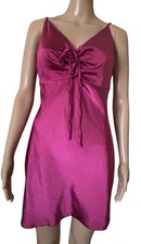 🩷 Nasty Gal Women Y2K Slipdress Babydoll Silk sexy tie front Medium Pinkish red
