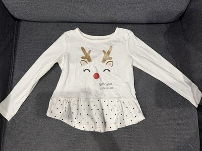 Epic Threads Girls 4T Reindeer Christmas Long Sleeve White T-Shirt Ruffle Glitt 
