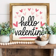 2D Flat Valentine's Day Rustic Wood Wall Art Red Heart Farmhouse Sign 8x8 Inch