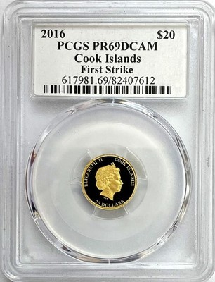2016 GOLD COOK ISLAND $20 SIGNED REAGAN LEGACY LABEL 1/10oz COIN