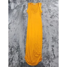 Win Win Dress Womens S Yellow V-Neck Sleeveless Bodycon Maxi Round Hem Stretch