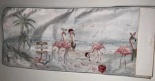 COASTAL COLLECTION CHRISTMAS FLAMINGO ON THE BEACH BEADED TABLE RUNNER 72x16 NWT