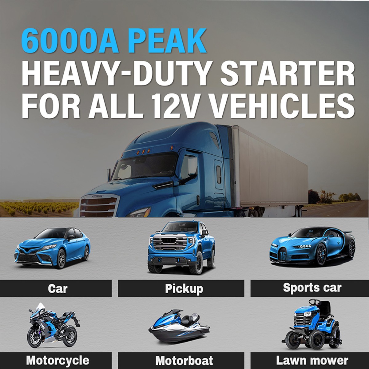 Portable 6000A Car Jump Starter Emergency Heavy Duty Battery Booster Supersafe