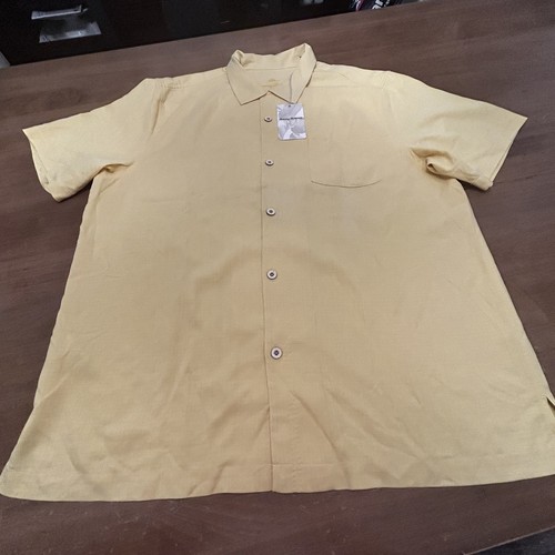 Tommy Bahama Shirt Mens XL Yellow IslandZone Silk Camp Button Up Pocket Casual