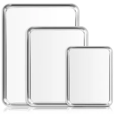 Stainless Steel Cookie Sheets Baking Sheet Pan 3 Set Non Stick and Heavy Duty