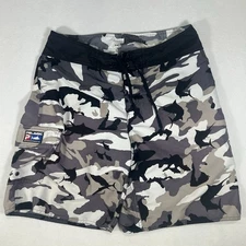 Pelagic Mens Fish Camo Board Shorts Swim Trunks Size 34 Black Gray Beige Surf