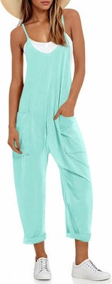 Women??s Summer Sleeveless Casual Jumpsuit V Neck Loose Fit Romper with Pockets