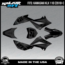 Graphics Kit for Kawasaki KLX110 KLX110R/RL (2010-2024) Enigma Series - Smoke