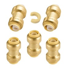 5 Pack Push Fit Straight Coupling 3/4 x 3/4 inch Brass Plumbing Fitting