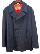 Vtg  50’s Woolrich Pea Coat Men 42 Navy 100% Wool Satin Lining #30320 Blue