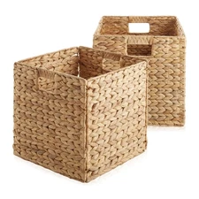 2pk 13" Hyacinth Collapsible Storage Cube Basket Bins for Shelves, Natural