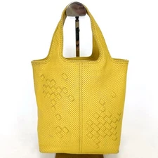 Bottega Veneta Mini Tote Bag Yellow Intrecciato Leather Punching Weave Handbag