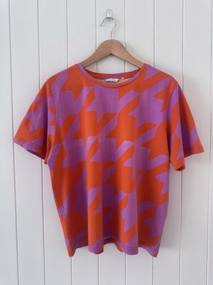 Gorman Organic Cotton Colourful T Shirt Size 16 Purple Orange Houndstooth