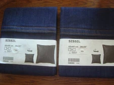 Set of 2 - EURO Denim Dark Blue Jeans fabric Cushion Covers Cotton 26 x 26"