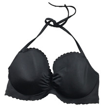 Victoria's Secret Womens Bikini Swim Top Sz 34DD Black Smocked Tie-Back NWOT