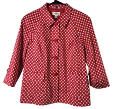 Talbots Womens Sz 6 Button Up Jacket Blazer Cotton Octagon Print Red White