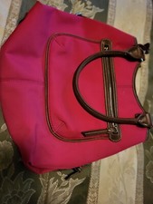 Chaps VTG Purse Hot Pink 5 Pocket 3 Zipper Leather Trim Straps Water Resistant