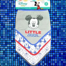 NEW Disney Mickey Mouse Bandana Bibs Drooling Teething Eating 3 Pc Set Blue Red