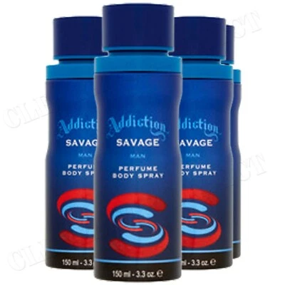 4 x ADDICTION * SAVAGE * DEODORISING BODY SPRAY FOR MEN 150ml