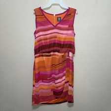 Vince Camuto Dress Stripe Sheath Shift Short Sleeve Back Zip Pink SZ 12 NEW $128