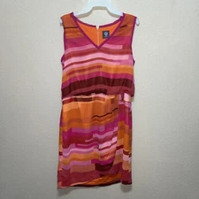 Vince Camuto Dress Stripe Sheath Shift Short Sleeve Back Zip Pink SZ 12 NEW $128