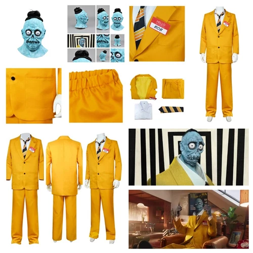 Beetle Juice*1989 Bob Shrinker Juegos con disfraces Amarillo^Disfraz+Corbata+Conjuntos de máscara de látex NUEVO - Imagen 2 de 41