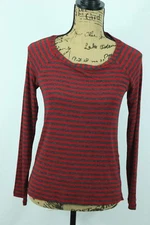 Women's SPLENDID Tee Shirt Striped Crew Neck Top Size XS Red Gray Made in USA