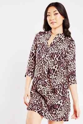 Animal Leopard Print 3/4 Sleeve Dress Tunic Ex Peacocks Size 8