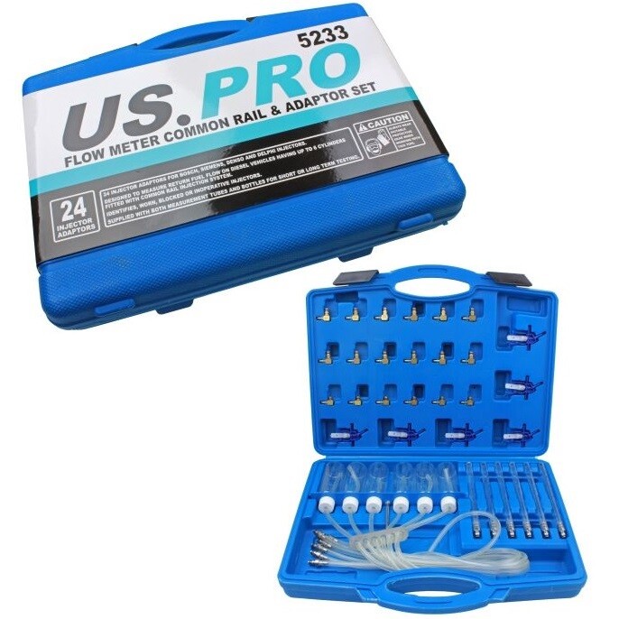 US PRO Flow Meter Common Rail Adaptor Set Diesel Spill Injector Tester Tool
