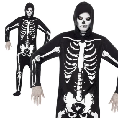 Costume De Squelette Adulte Pour Halloween Jumpsuit Tenue Costume S-L - Photo 1/2