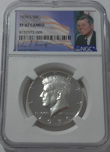 1970 S NGC PF67 CAMEO SILVER PROOF KENNEDY HALF DOLLAR WHITE COIN JFK 50C