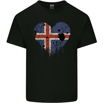 Love Iceland Flag Icelander Herren Baumwoll Maglietta Kurzarm Rundhals Schwarz