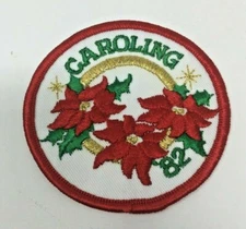 PATCH GSA Girl Scouts Caroling 1982 Poinsettia Wreath Christmas Red White  