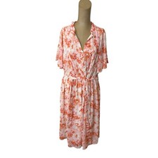 NWT! Torrid Peachy Coral Dress Pink Floral Midi Chiffon Pintuck Size 1 14/16