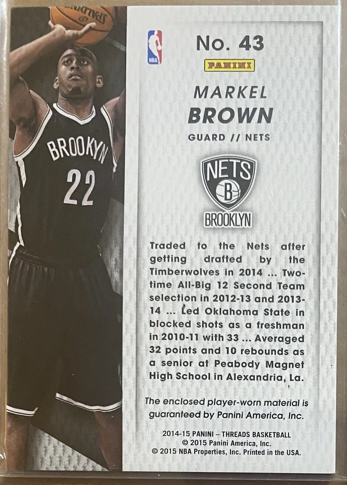 Markel Brown RC 2014-15 Panini Threads - Rookie Threads #43 Jersey Patch - Image 2 of 2
