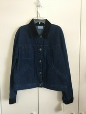 Vtgeliz Claiborne Lizwear Jeans Dark Denim Jacket Black Velveteen Trim Large Nwt
